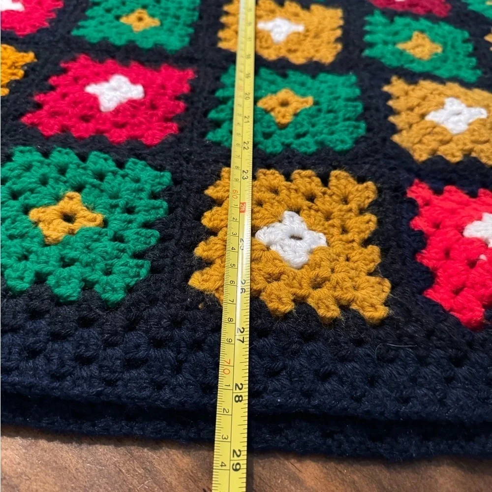 Crochet Lap Blanket. Handmade. 29”X59”. Black/red/green